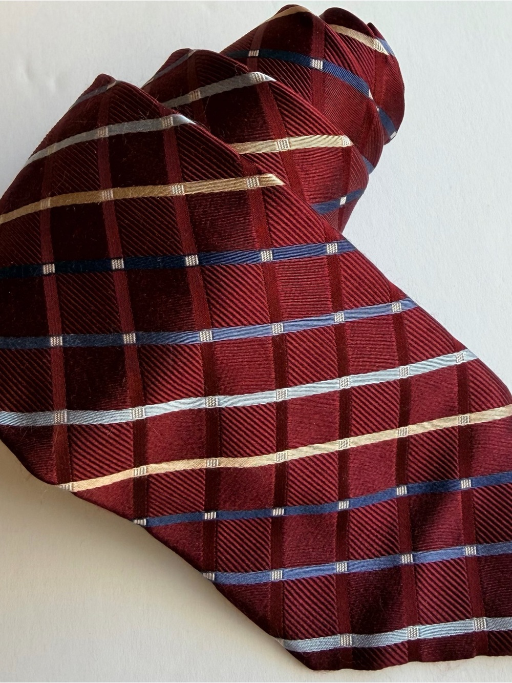 Michael Kors Mens Burgundy Plaid Silk Tie